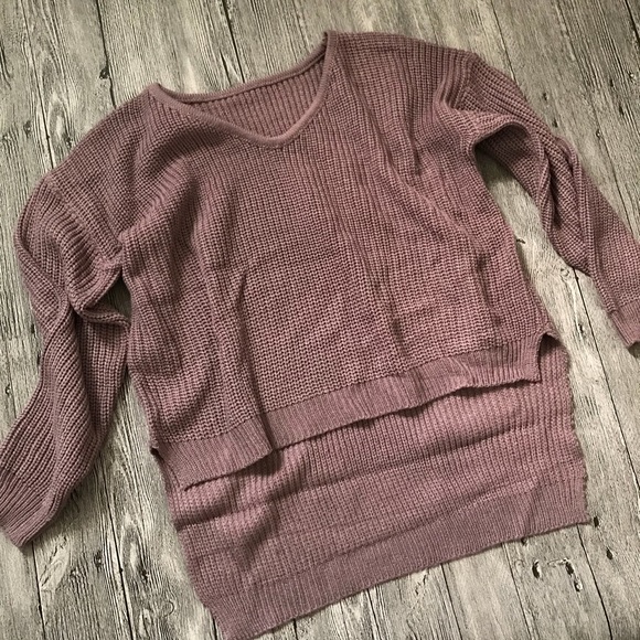 Sexy V-Neck Dusty Purple Cozy Casual Sweater - Picture 5 of 6